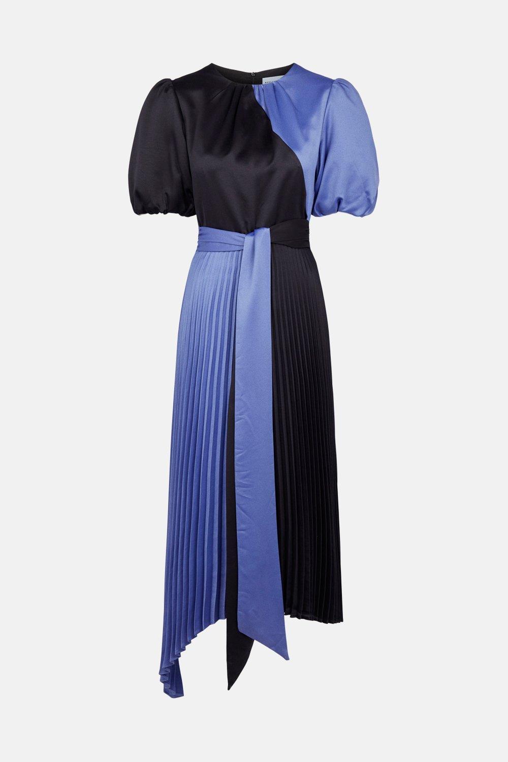 Pleated colour block dress hot sale warehouse