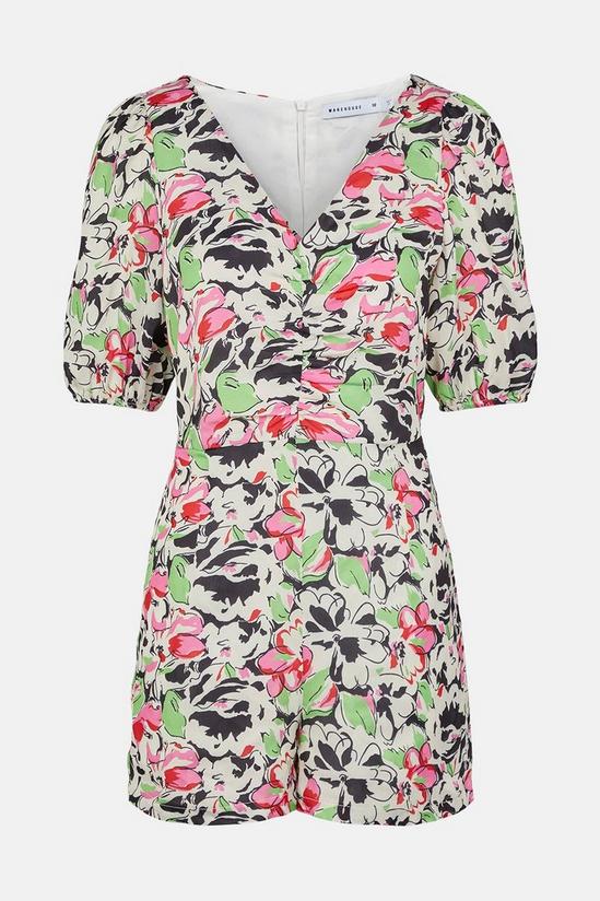Warehouse Ruched Front Playsuit In Print 5