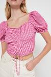 Warehouse Printed Ruched Front Puff Sleeve Top thumbnail 1