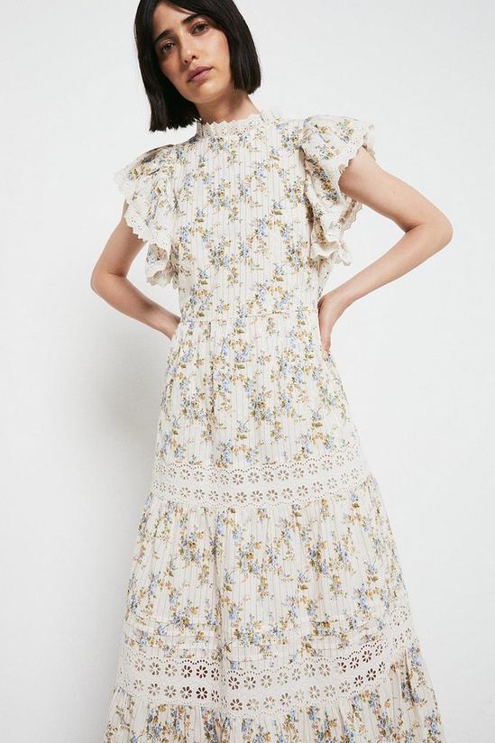 Warehouse Metallic Floral Dress With Broderie Trim 2