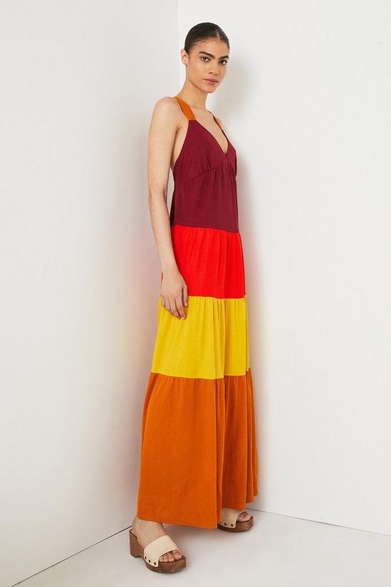 Warehouse Pique Colourblock Tiered Maxi Dress 1