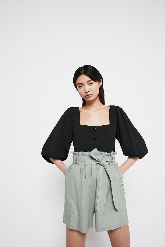 Warehouse Square Neck Puff Sleeve Button Through Top 1