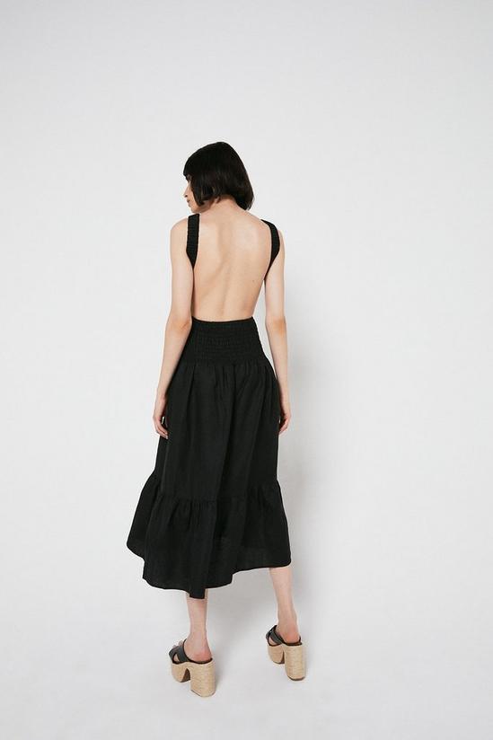 Warehouse Linen Mix Shirred Open Back Midi Dress 3