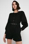 Warehouse Linen Mix Belted Long Sleeve Playsuit thumbnail 1