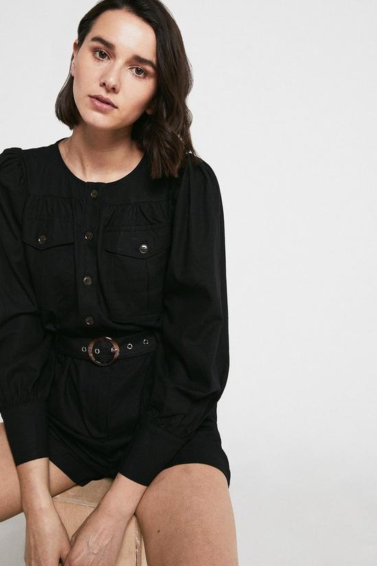 Warehouse Linen Mix Belted Long Sleeve Playsuit 4