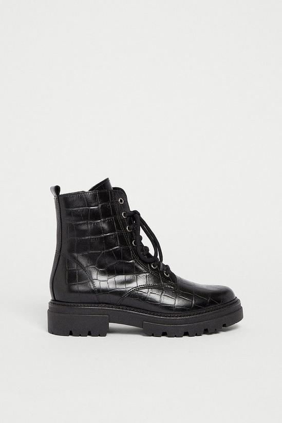 Warehouse Leather Croc Lace Up Chunky Boot 1
