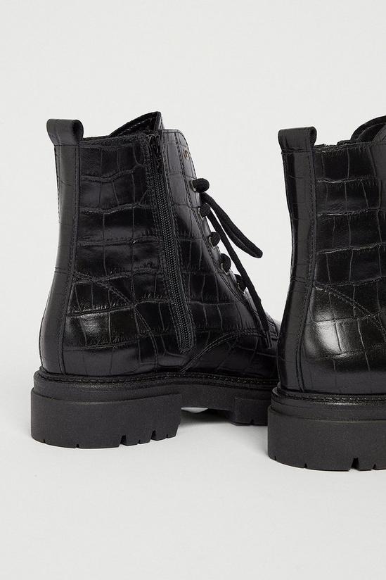 Warehouse Leather Croc Lace Up Chunky Boot 3