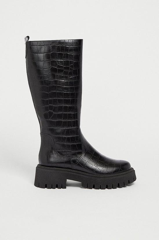 Warehouse Leather Croc Chunky Knee High Boot 1