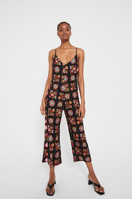 Warehouse Printed Strappy Cross Back Jumpsuit 1