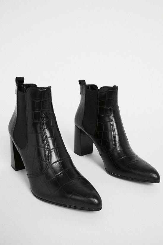Warehouse Leather Croc Heeled Ankle Boot 2