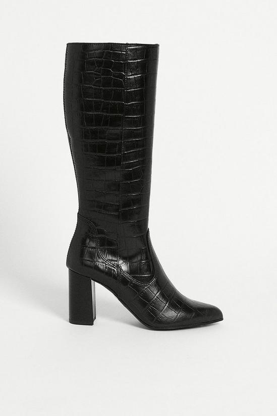 Warehouse Leather Croc Knee High Heeled Boot 2
