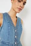 Warehouse Denim Embroidered Button Front Waistcoat thumbnail 2