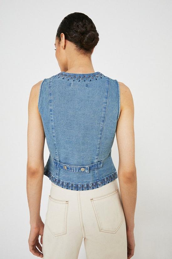 Warehouse Denim Embroidered Button Front Waistcoat 3