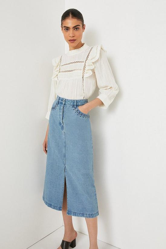 Warehouse Denim Embroidered Pocket Split Midi Skirt 2