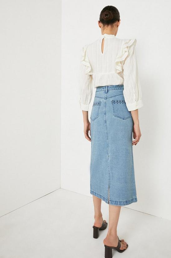 Warehouse Denim Embroidered Pocket Split Midi Skirt 3