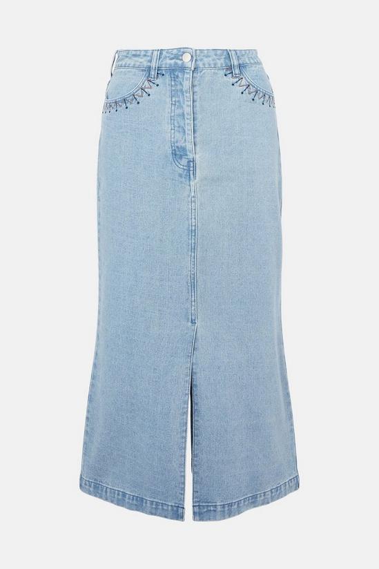 Warehouse Denim Embroidered Pocket Split Midi Skirt 5