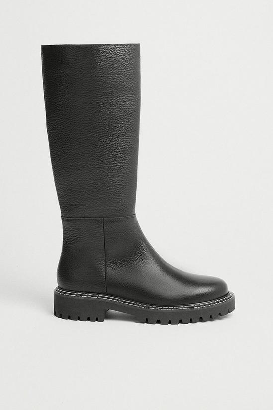 Warehouse Real Leather Stitch Detail Chunky Knee High 1