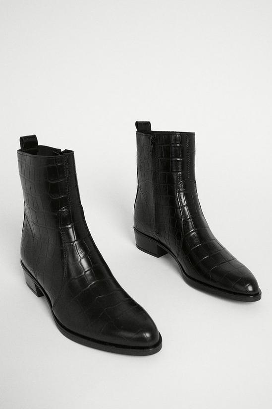 Warehouse Leather Croc Ankle Boot 2