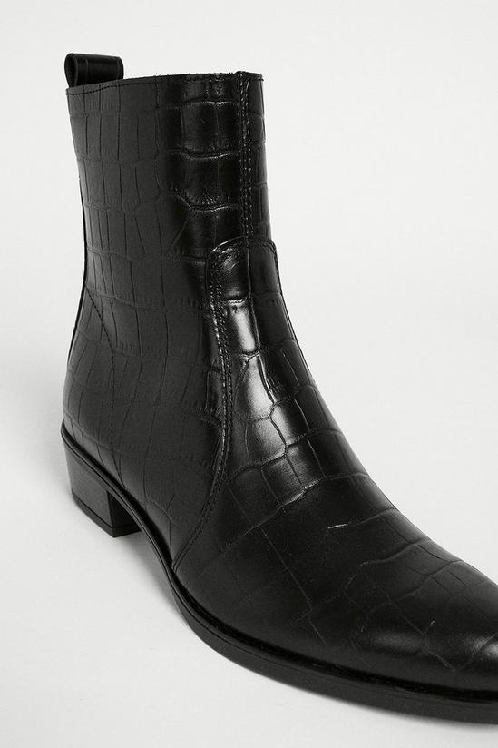 Warehouse Leather Croc Ankle Boot 3