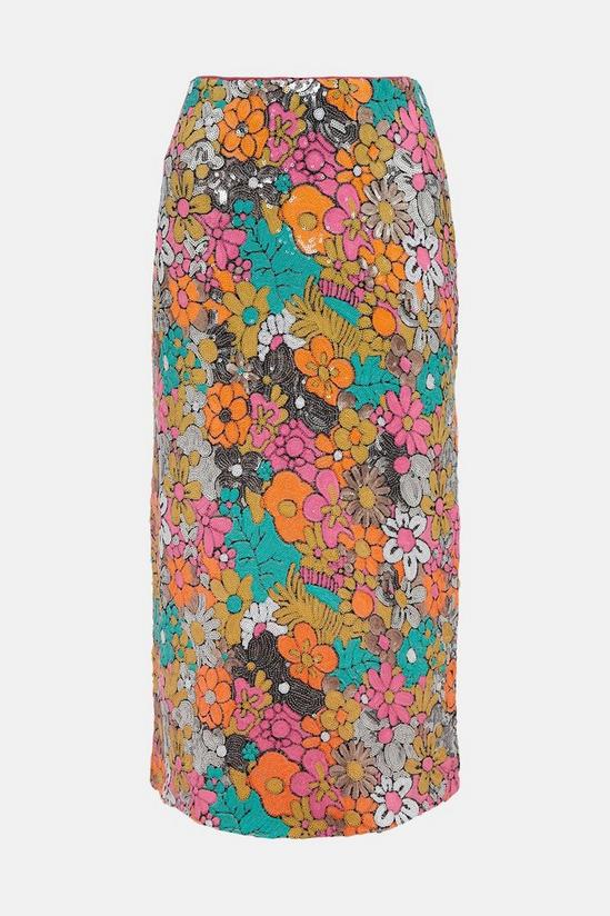 Warehouse Floral Sequin Statement Skirt 5