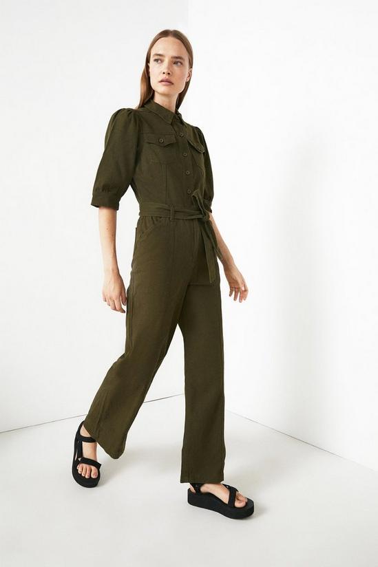 Warehouse Puff Sleeve Belted Jumpsuit 1