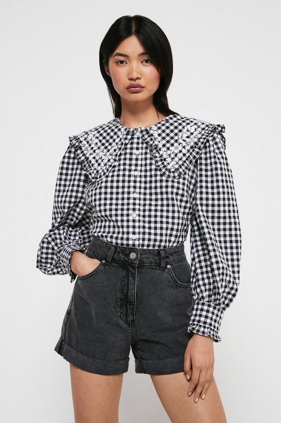 Warehouse Embroidered Collar Gingham Shirt 1