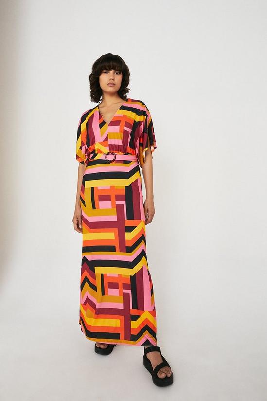 Warehouse Printed Batwing Belted Maxi Dress 1