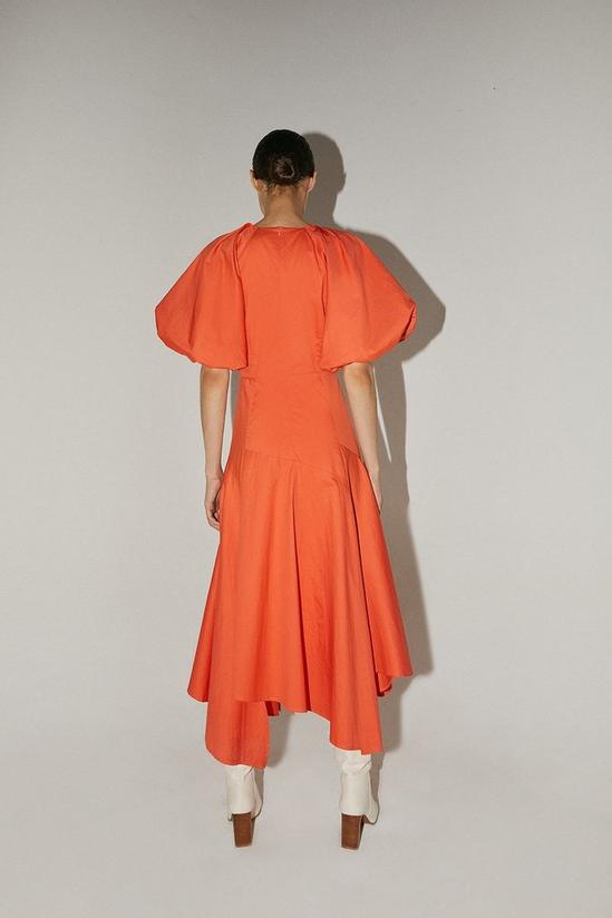 Warehouse Cotton Asymmetrical Puff Sleeve Dress 3