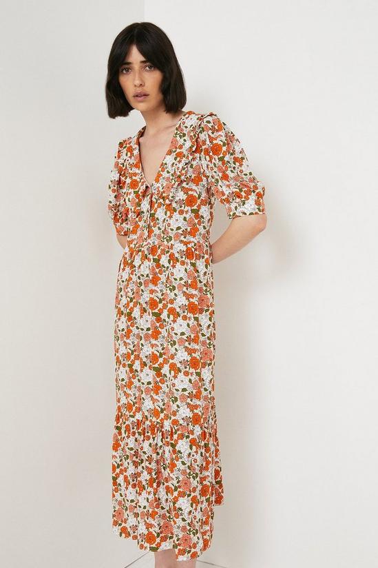 Warehouse Collar Midi Dress In Floral 1