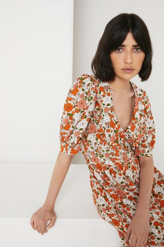 Warehouse Collar Midi Dress In Floral 2