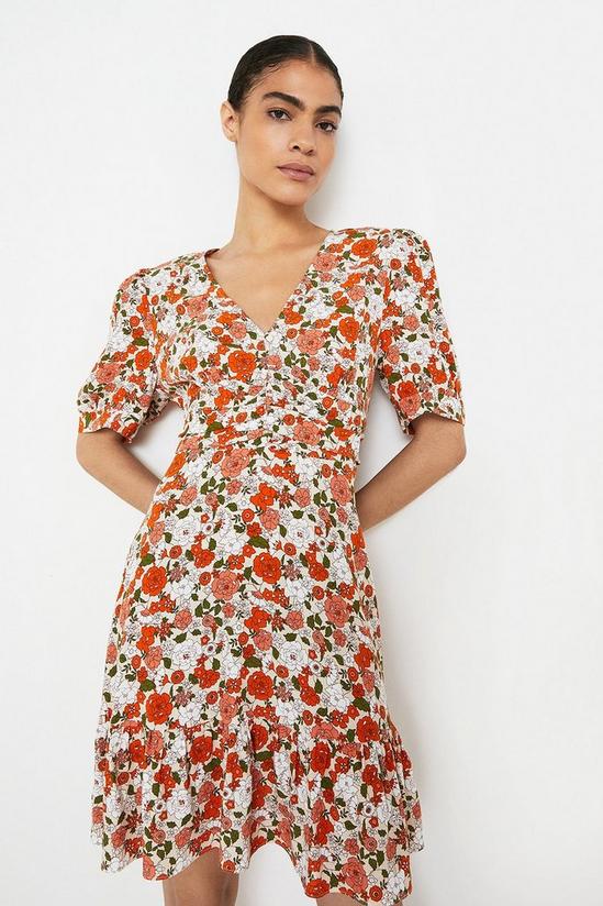 Warehouse Ruched Mini Dress In Floral 1