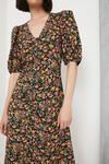 Warehouse Ruched Front Midi Dress In Floral thumbnail 2