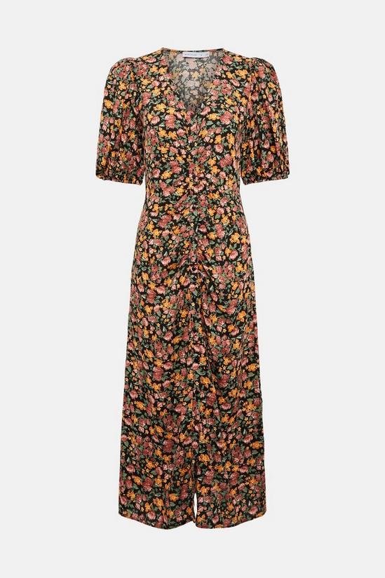 Warehouse Ruched Front Midi Dress In Floral 5
