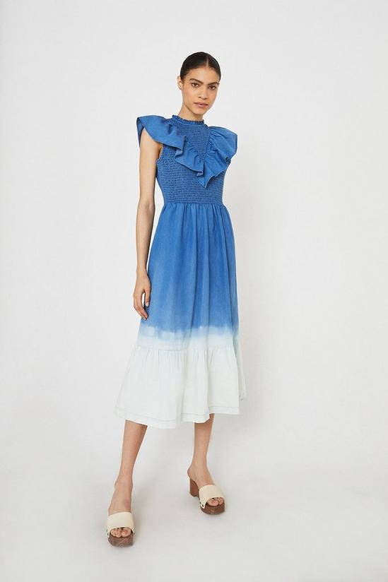 Warehouse Denim Tie Dye Frill Front Midi Dress 1
