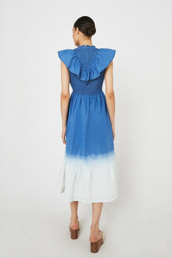 Warehouse Denim Tie Dye Frill Front Midi Dress 3