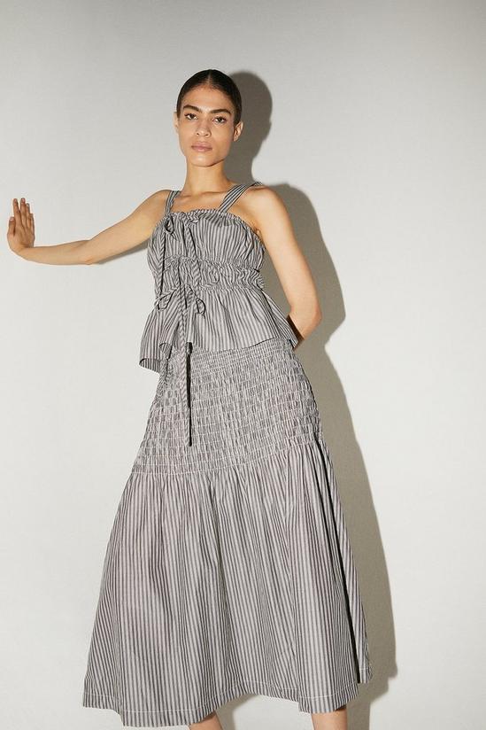 Warehouse Stripe Shirring Detail Midi Skirt 1