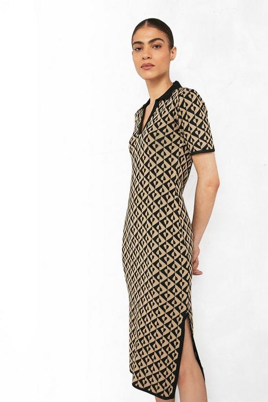 Warehouse Geo Jacquard Collared Knit Dress 1