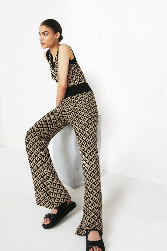 Warehouse Geo Jacquard Flared Knit Trousers 1