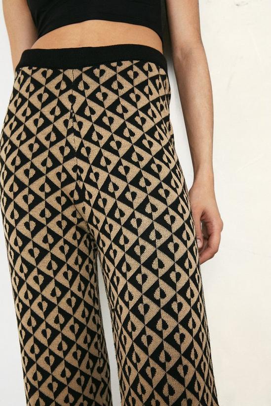 Warehouse Geo Jacquard Flared Knit Trousers 2