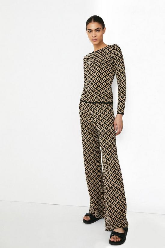 Warehouse Geo Jacquard Flared Knit Trousers 4