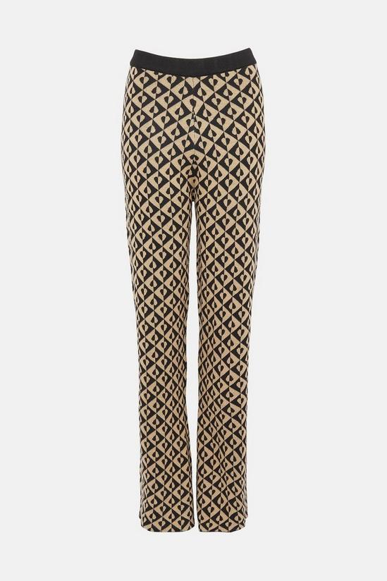 Warehouse Geo Jacquard Flared Knit Trousers 5