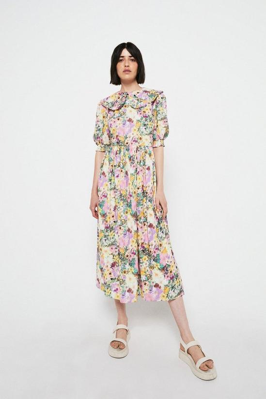Warehouse Photographic Floral Collar Midi Dress 1