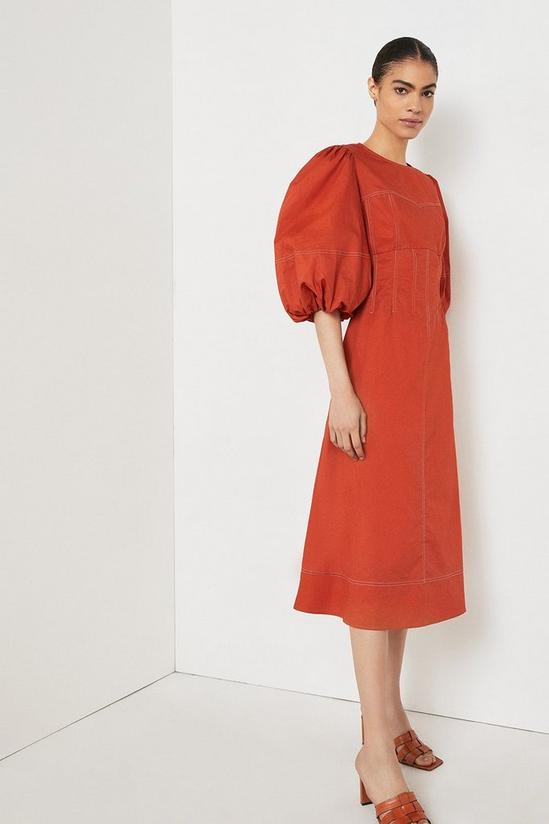 Warehouse Poplin Contrast Stitch Midi Dress 1