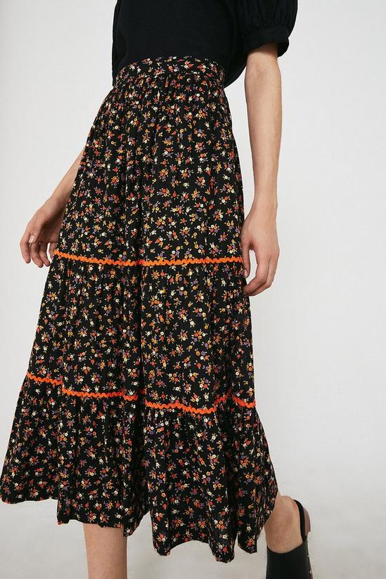 Warehouse Ditsy Floral Rickrack Tiered Midi Skirt 2