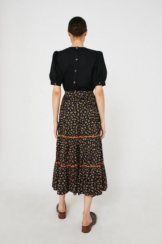 Warehouse Ditsy Floral Rickrack Tiered Midi Skirt 3