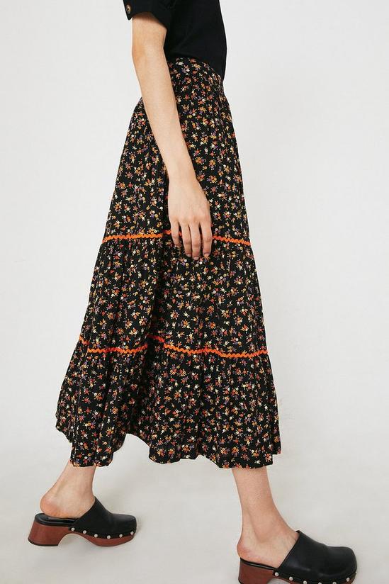 Warehouse Ditsy Floral Rickrack Tiered Midi Skirt 4