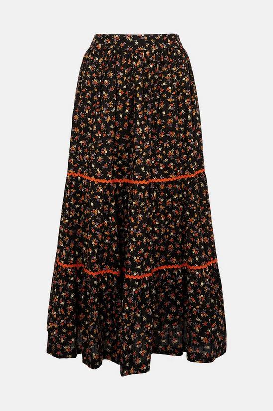 Warehouse Ditsy Floral Rickrack Tiered Midi Skirt 5