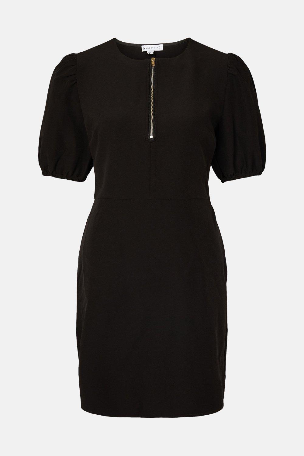 Warehouse puff best sale sleeve crepe dress