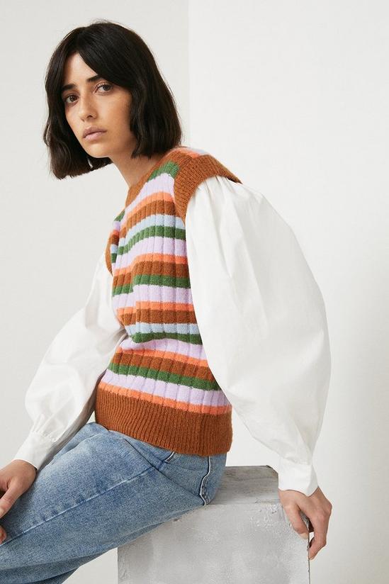 Warehouse Stripe Knit Vest With Woven Sleeves 1