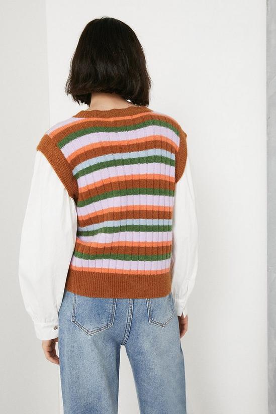 Warehouse Stripe Knit Vest With Woven Sleeves 4